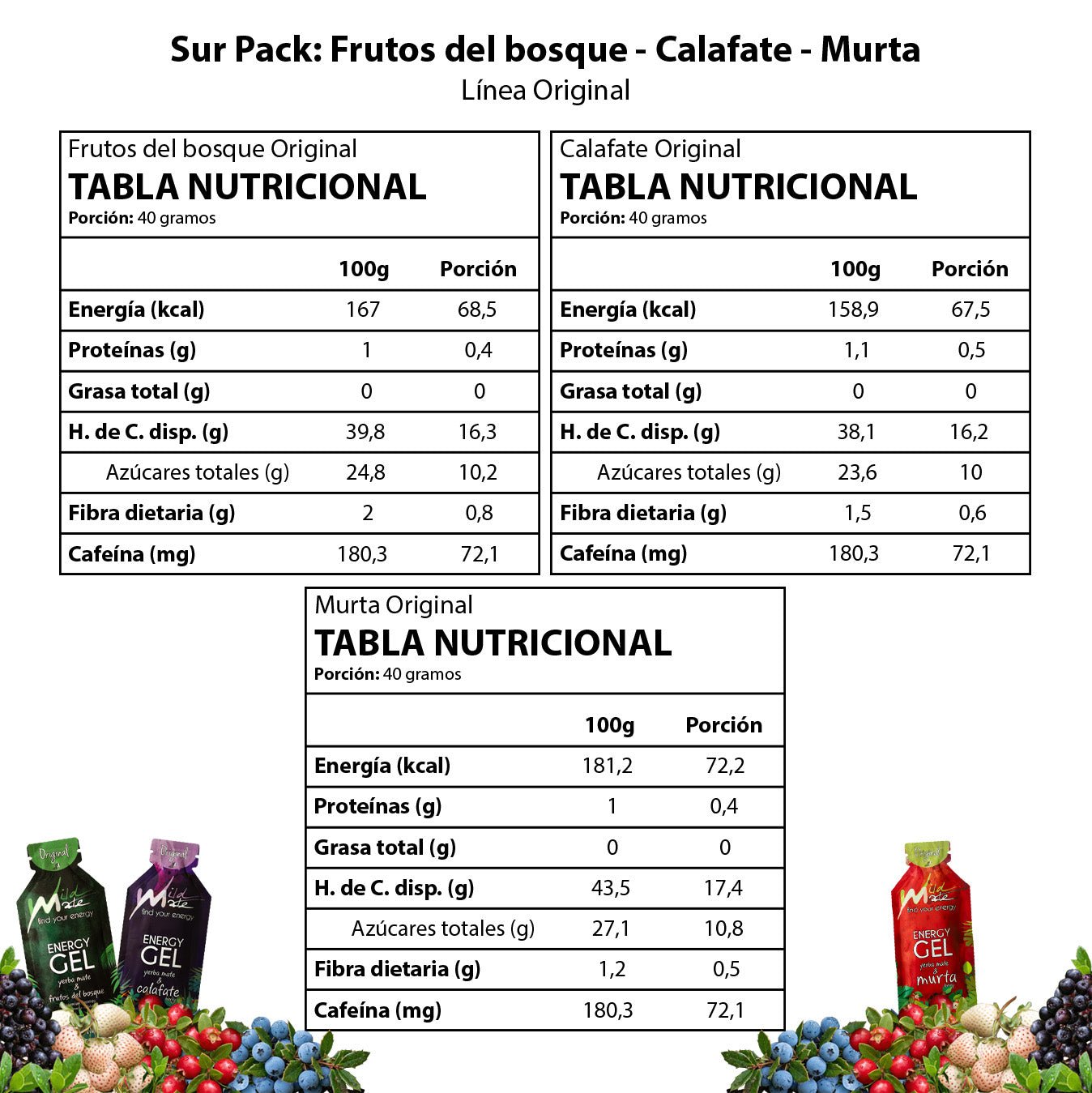Tabla Gel energético Wildmate Original Sur Pack Frutos-Murta-Calafate