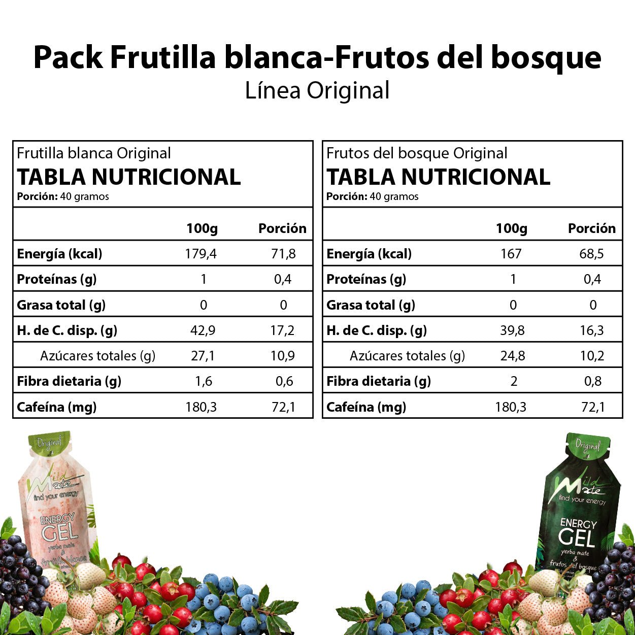 Tabla nutricional Gel energético Wildmate Original Pack: Frutilla blanca-Frutos del bosque