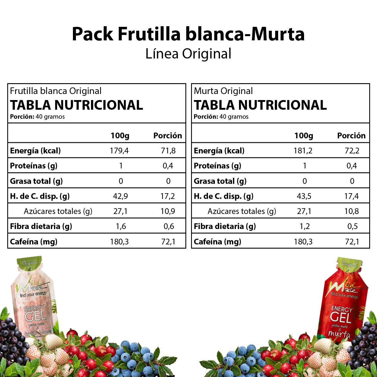 Tabla nutricional Gel energético Wildmate Original Pack: Frutilla blanca-Murta