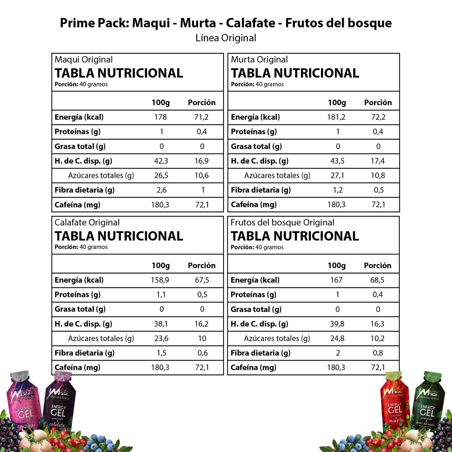 Tabla Gel energético Wildmate Original Prime Maqui-Murta-Calafate-Frutos