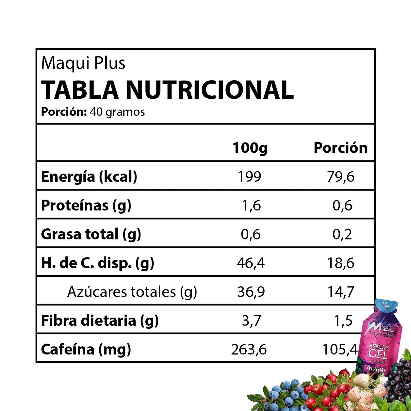 Tabla nutricional Gel energético Wildmate Plus: Maqui