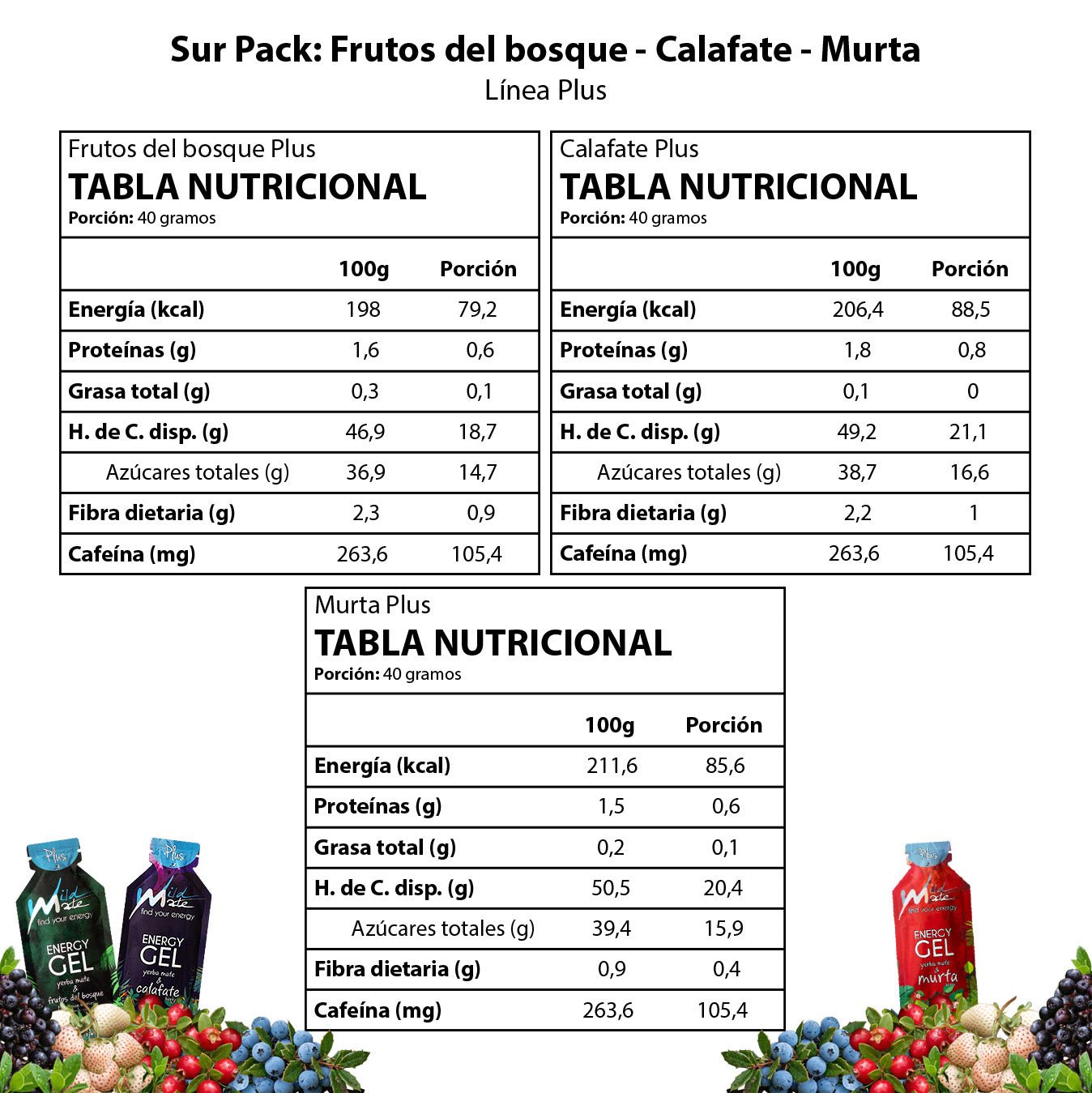 Tabla nutricional Gel energético Wildmate Plus Sur Pack Frutos-Murta-Calafate