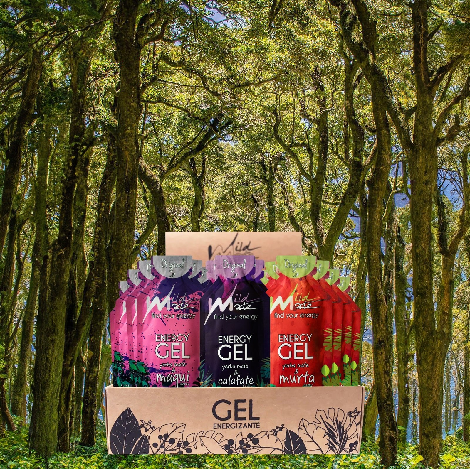Caja de Gel energético Wildmate Original Súper Pack Calafate-Maqui-Murta